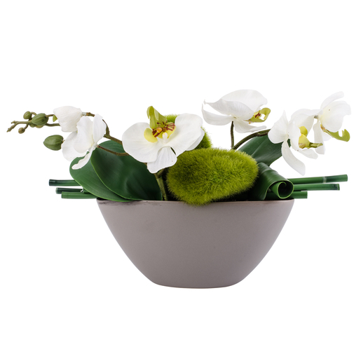Orchidée + pot - Polyester et porcelaine - 40 x 16 x H 15.5 cm - Blanc et rose fushia Orchidée + pot - Polyester et porcelaine - 40 x 16 x H 15.5 cm - Blanc et rose fushia
