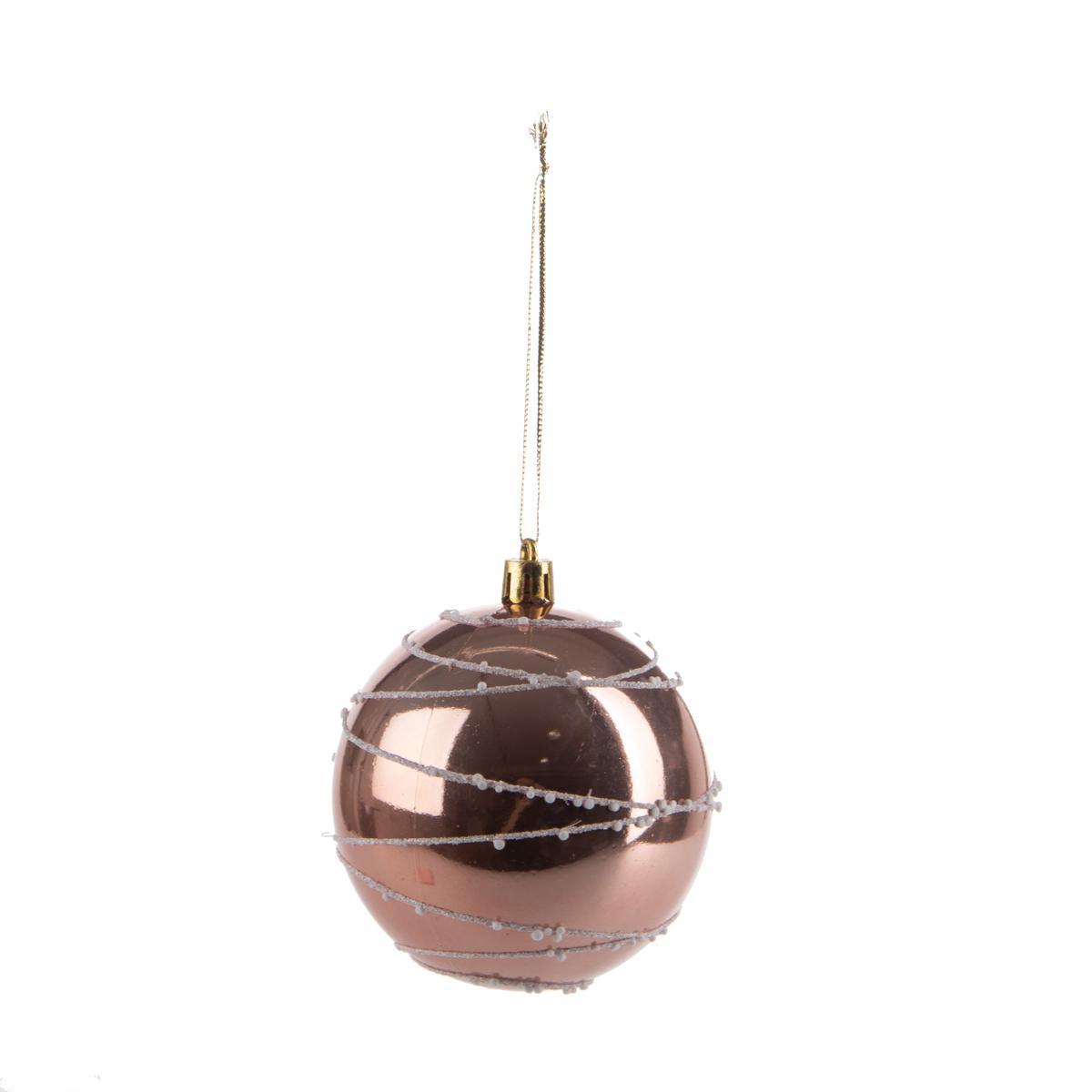 Boule de Noël perlée - ø 8 cm - Rose, blanc Boule de Noël perlée - ø 8 cm - Rose, blanc