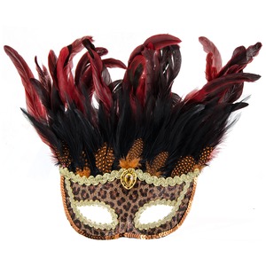 Masque à plumes décor félin - 35 x 21 cm - Différents modèles