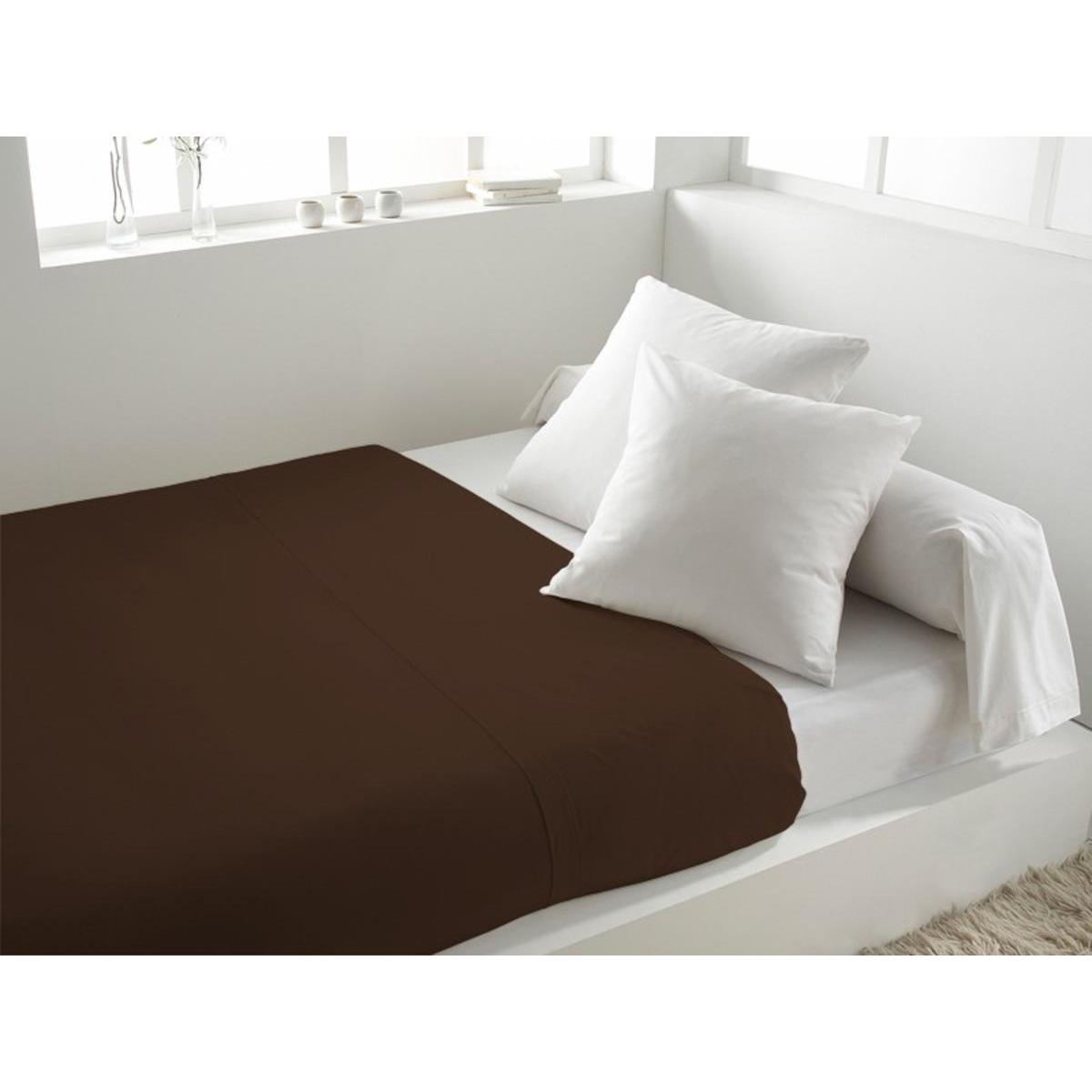 Drap plat en coton uni - 240 x 290 cm - Marron chocolat Drap plat en coton uni - 240 x 290 cm - Marron chocolat