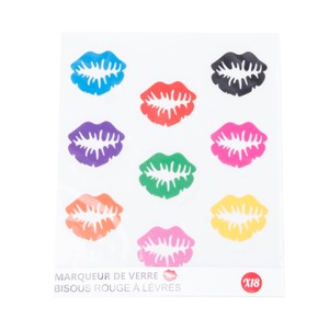 Lot de 18 stickers marque-verres en forme de lèvres - 2,8 x 2,8 cm - Différents coloris