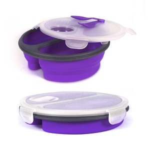 Lunch box rétractable - 2 compartiments 45 cl - Couverts intégrés - Violet