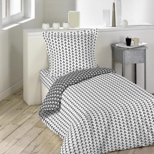 Housse De Couette 1 Personne 140 X 200 Cm Blanc Et Gris