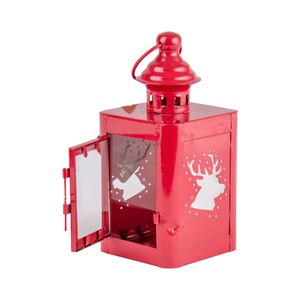 Photophore lanterne motif élan - 9 x H 19,5 cm - Rouge