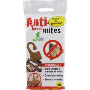 Lot de 6 crochets anti-mites - Bois - 15 x 8 cm - Marron