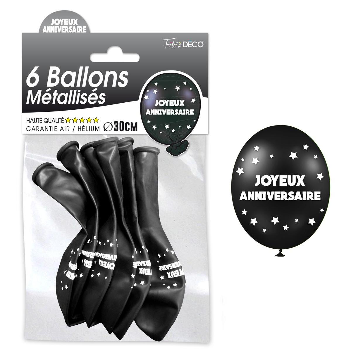 Sachet 6 Ballons Metal Noir Joyeux Anniversaire Ballons Helium La Foir Fouille