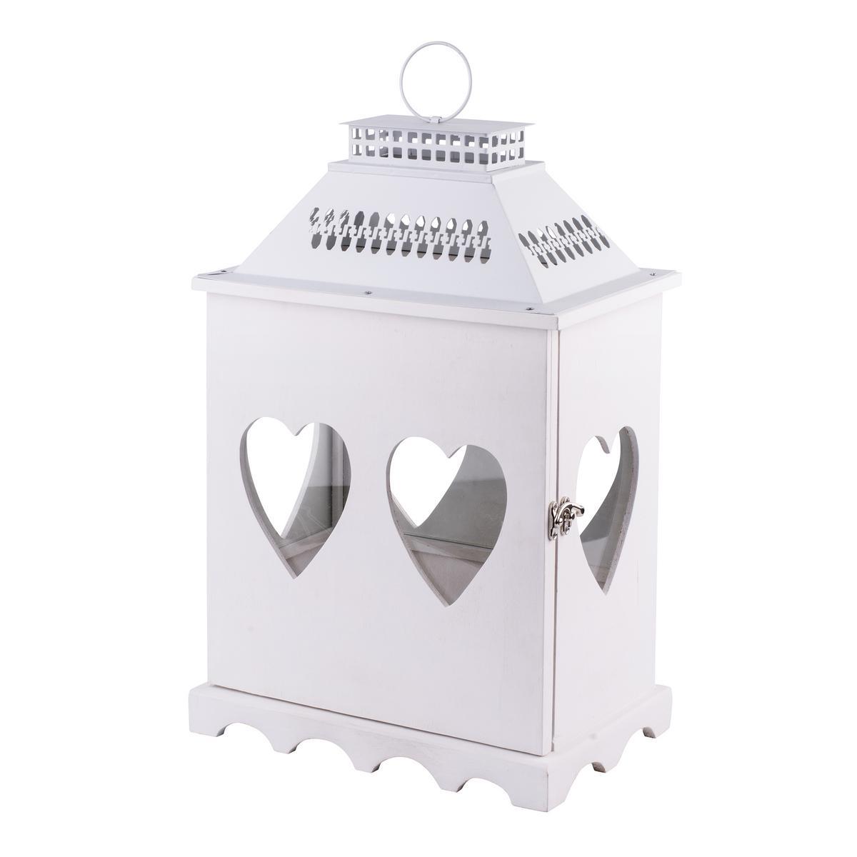 Lanterne cœur - Bois - 31 x 19 x H 45,5 cm - Blanc Lanterne cœur - Bois - 31 x 19 x H 45,5 cm - Blanc