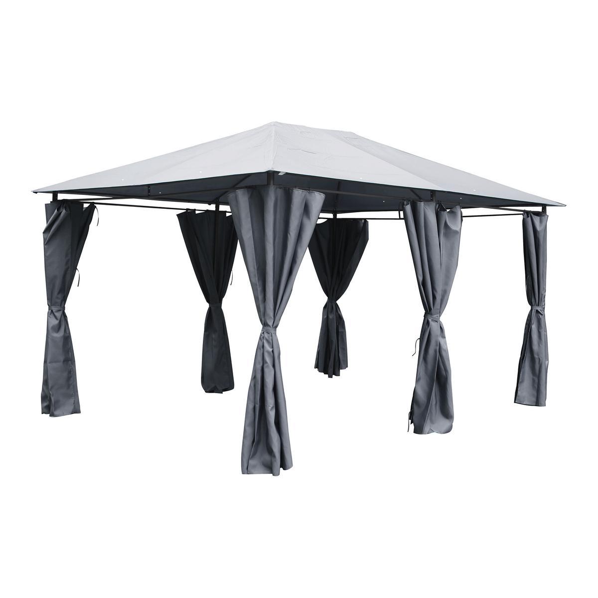 Tonnelle avec rideaux - Polyester et acier - 3 x 4 x H 2,6 m - Gris Tonnelle avec rideaux - Polyester et acier - 3 x 4 x H 2,6 m - Gris