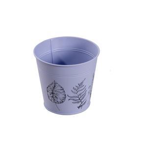 Cache-pot en métal imprimé feuilles - ø 16 x H 14 cm - Violet - MOOREA