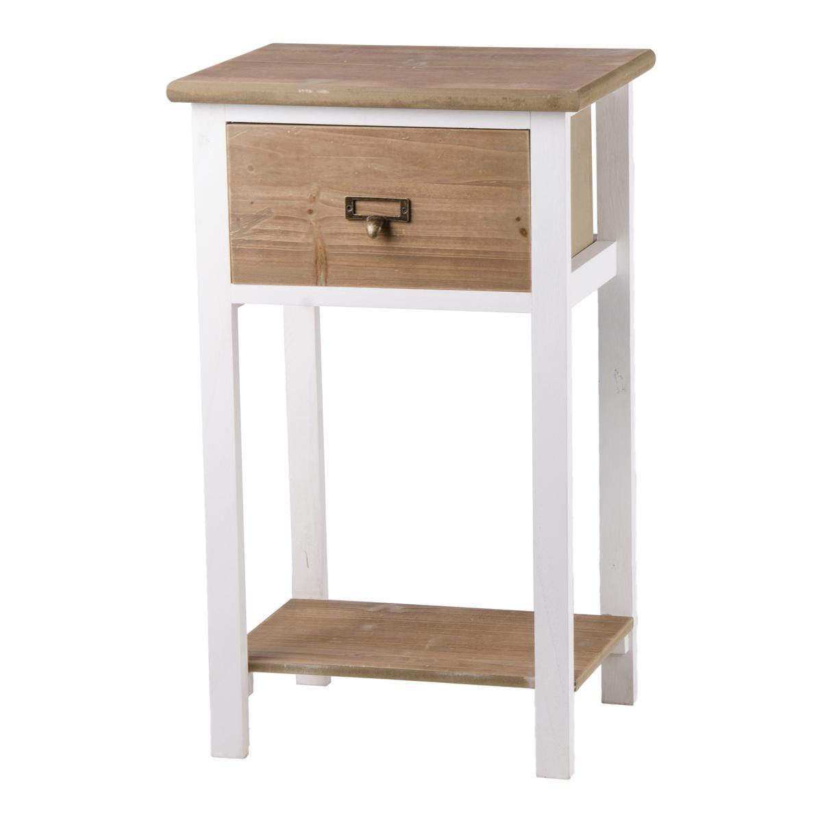 Table de chevet 1 tiroir - Bois - 34,5 x 27 x H 57 cm - Marron et blanc Table de chevet 1 tiroir - Bois - 34,5 x 27 x H 57 cm - Marron et blanc