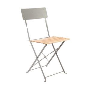 Chaise pliante en métal et bois Vita - 42 x 46 x H 81 cm - Grège - MOOREA