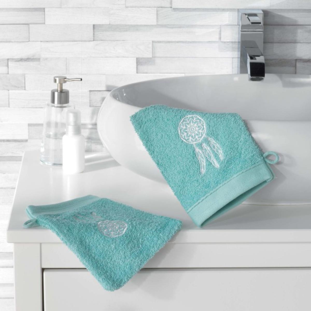 2 gants de toilette talisman - Bleu menthe