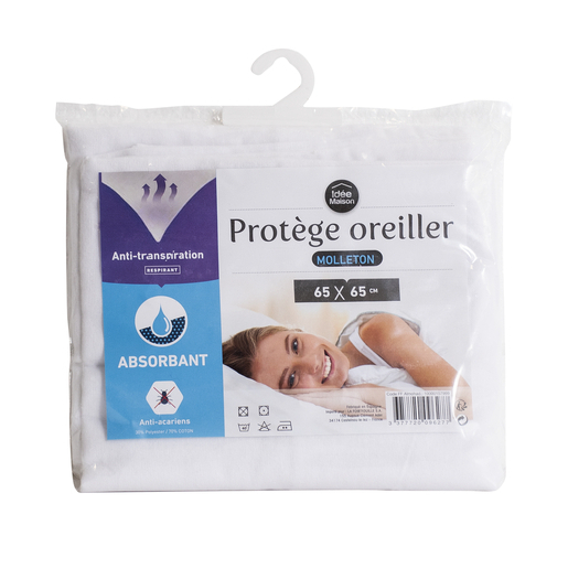 Housse de protection oreiller 60x60 cm Antonin Molleton absorbant traité  anti-acariens