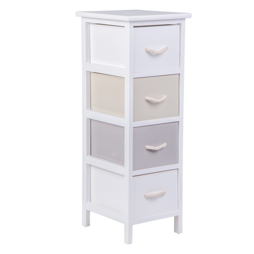 Meuble 4 Tiroirs 25 X 30 X H 72 Cm Blanc Marron Taupe