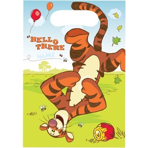 Lot de 6 sacs de fête Winnie en plastique - 18 x 29 cm - Multicolore