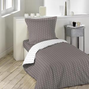 Housse de couette 1 personne - 140 x 200 cm - Blanc et marron taupe