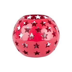Photophore motif étoile - 14 x H 12 cm - Rouge