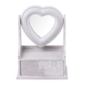 Coffret à tiroir - MDF et dentelle - 18 x 9 x H 24 cm - Gris et blanc