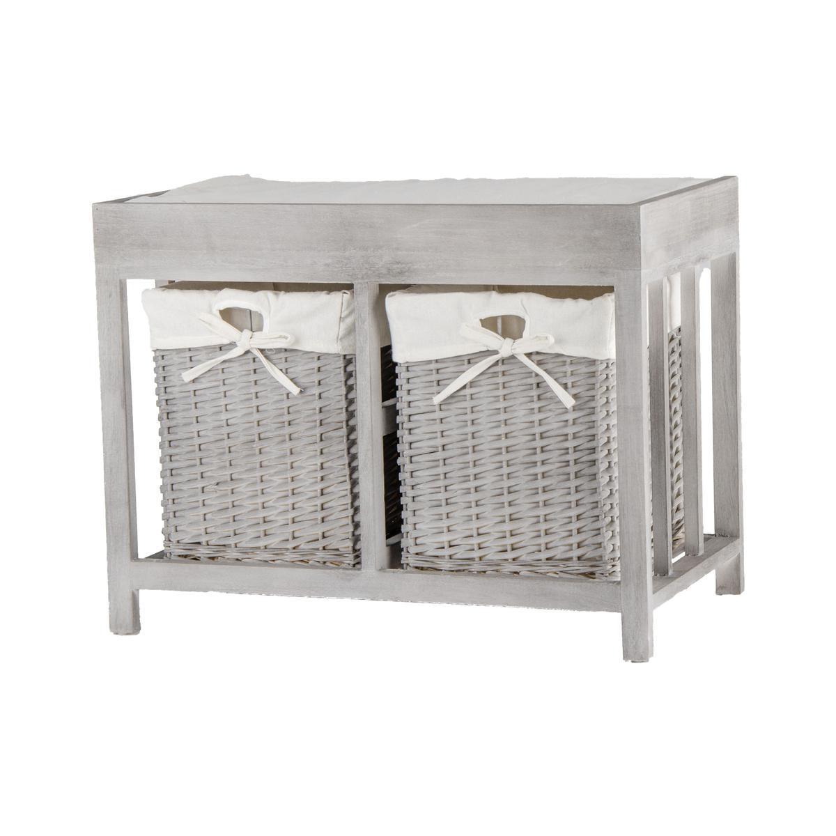 Banc avec rangements en bois - 62 x 34 x H 47 cm - gris