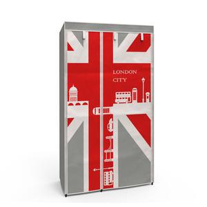 Armoire et étagères drapeau UK - Acier et tissu non tissé - 90 x 45 x H 160 cm - Gris, blanc et rouge