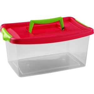 boîte de rangement avec couvercle et poignée en plastique - 4 litres - Rouge, transparent