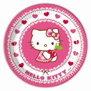 Lot de 8 assiettes Hello Kitty Hearts en carton - 23 cm - Multicolore