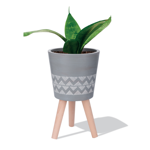 Pot Ethnique Sur Pieds O 26 X H 45 Cm Gris Pots Cache Pots