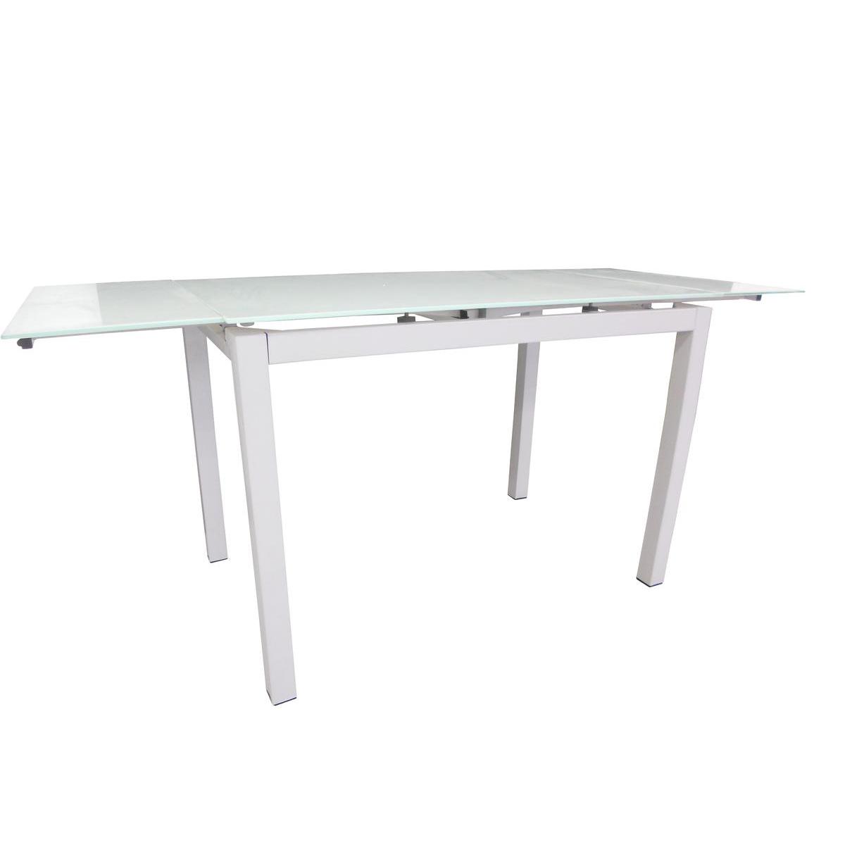 Table en verre extensible - Métal et verre - 110 à 170 x 70 x H 75 cm - Blanc Table en verre extensible - Métal et verre - 110 à 170 x 70 x H 75 cm - Blanc