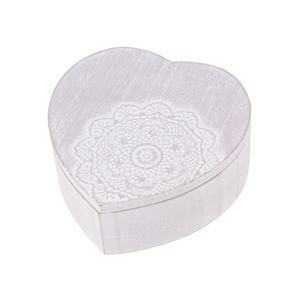 Coffret cœur - MDF - 14 x 14 x H 5,5 cm - Gris et blanc