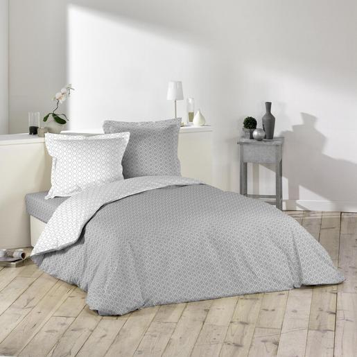 Housse De Couette 2 Personnes 240 X 220 Cm Blanc Et Gris