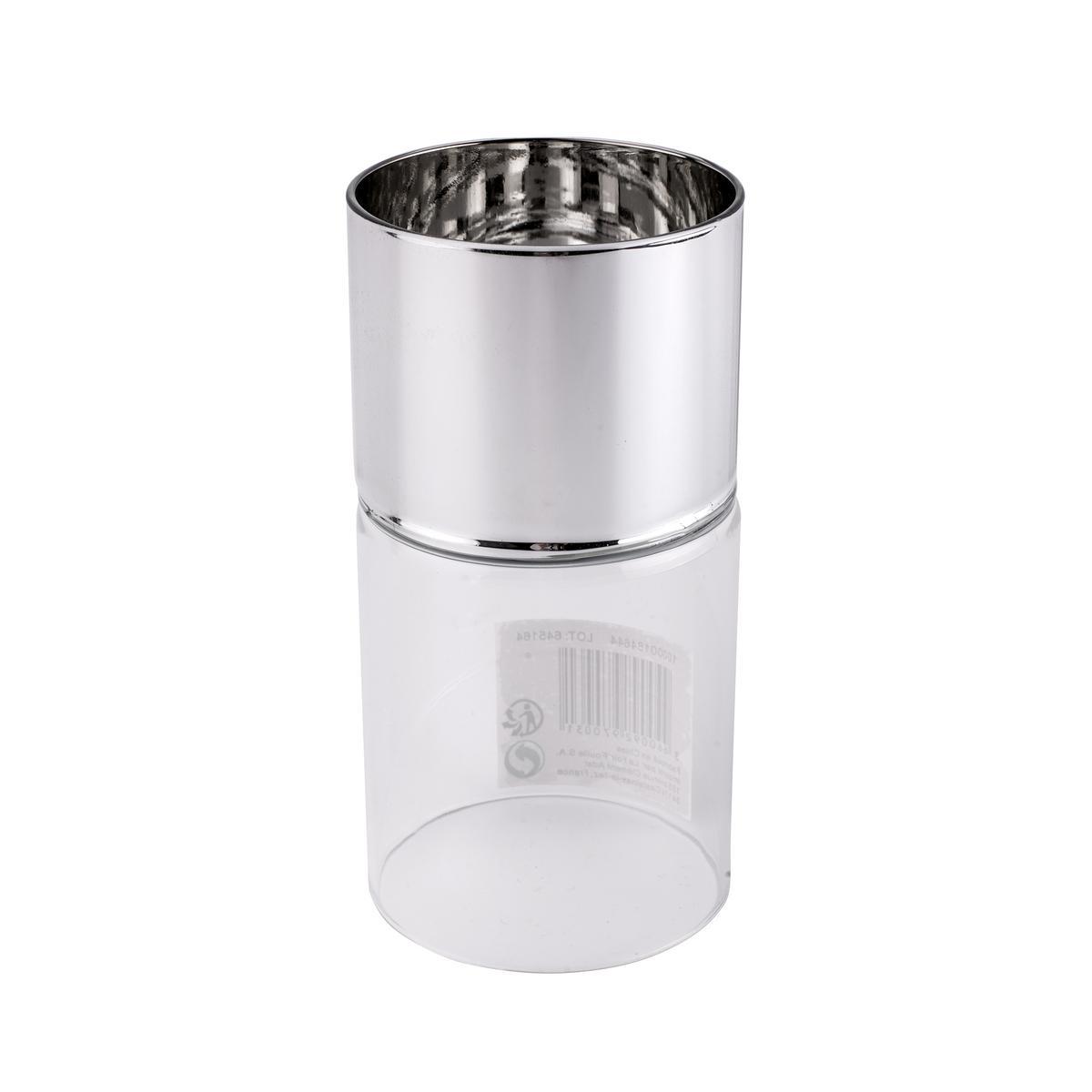 Photophore cylindrique - Verre - Ø 7,5 x H 14,5 cm - Gris et transparent Photophore cylindrique - Verre - Ø 7,5 x H 14,5 cm - Gris et transparent