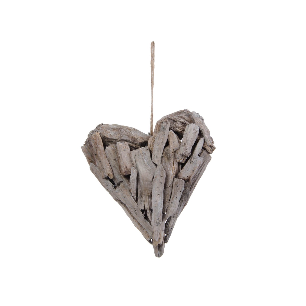 Suspension cœur bois flotté - 25 x 20 cm - Gris