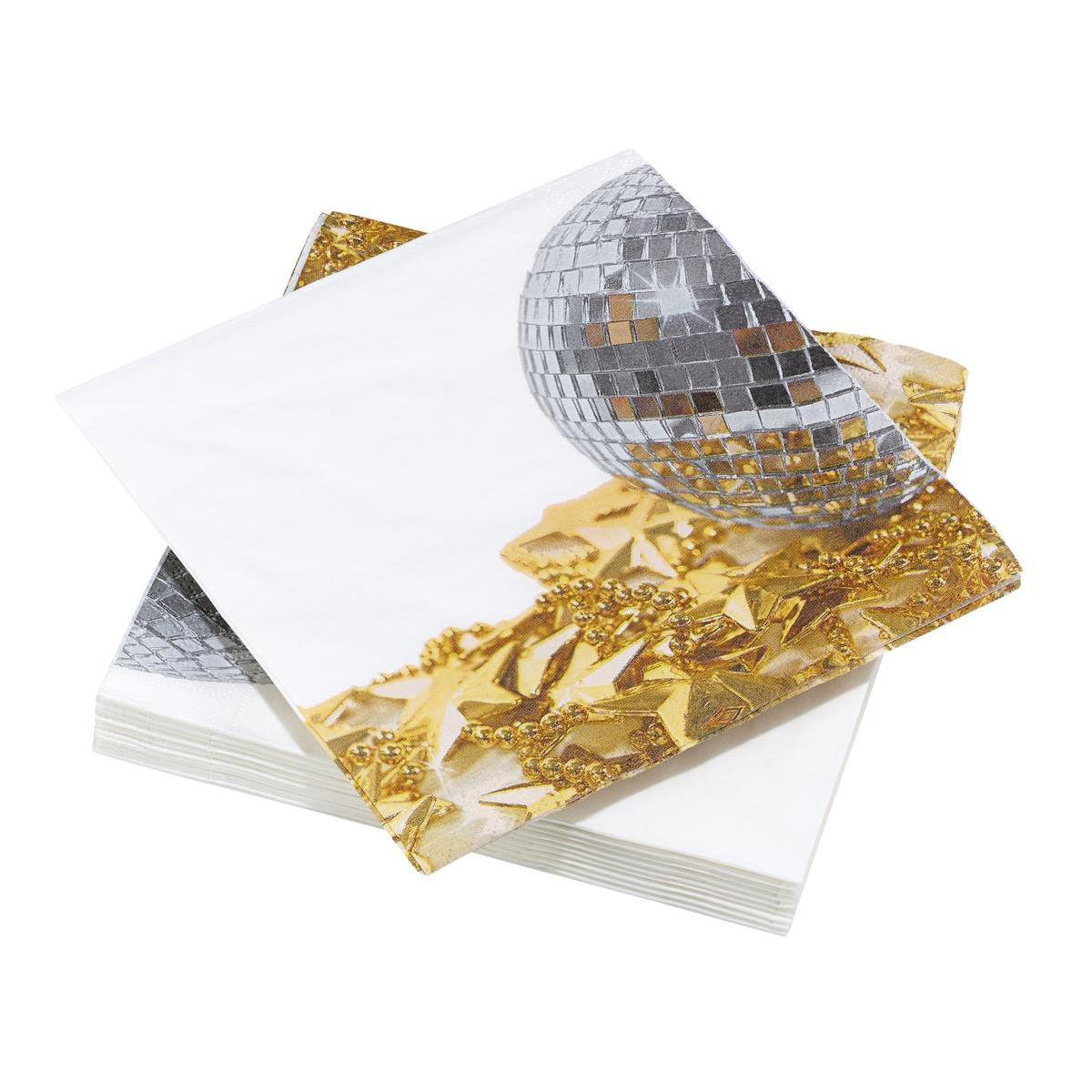 16 Serviettes en papier Disco Boule à facettes 33 x 33 cm - Vegaooparty