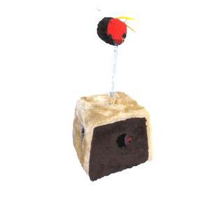 Mini arbre à chat carré - Carton, sisal, tissu et bois - 14 x 14 x H 28 cm - Marron