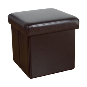 Pouf coffre cube en PVC - 38 x 38 x 37 cm - Marron