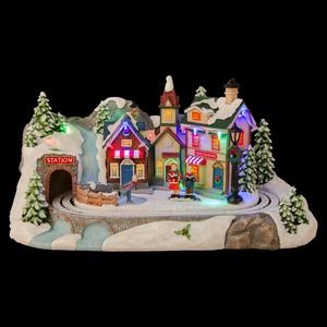 Village de Noël musical led traineau père Noël - 37 x 23 x 19,5 cm - Multicolore