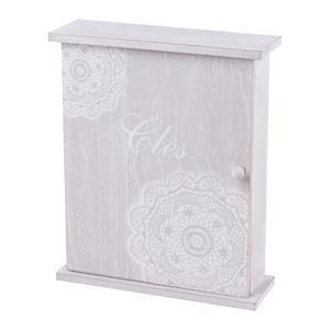 Boîte à clef - MDF et dentelle - 22 x H 27 cm - Gris et blanc