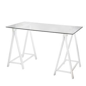 Table bureau - Acier et verre - 120 x 65 x H 76 cm - Blanc
