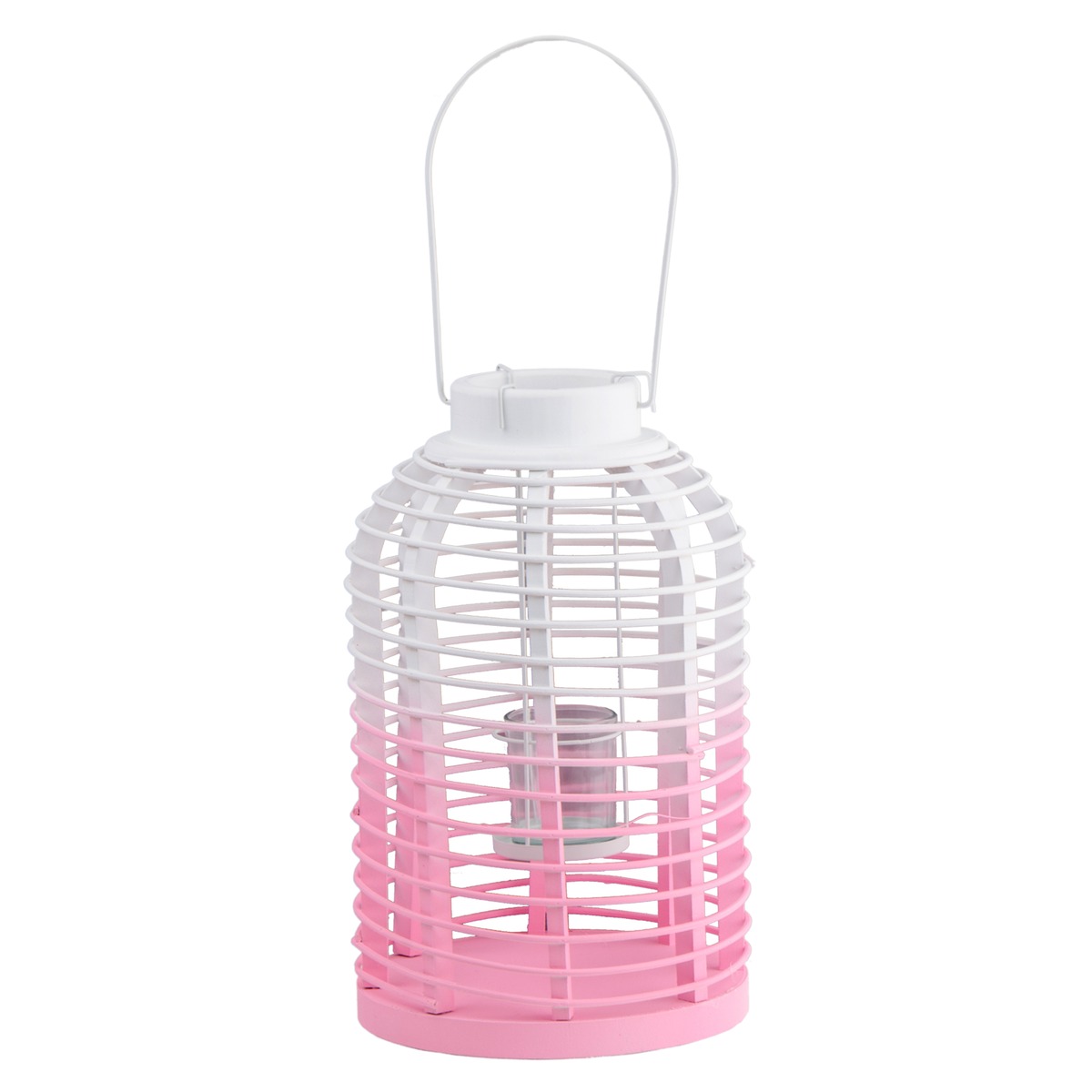 Lanterne en Rotin - 21,5 x 22 x H 36 cm - rose, blanc Lanterne en Rotin - 21,5 x 22 x H 36 cm - rose, blanc