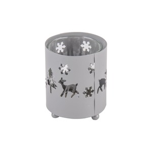 Photophore motif sapin et élan - 6 x H 7 cm - Gris