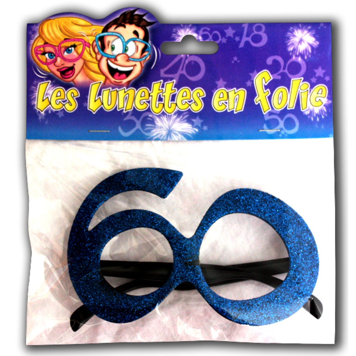 Lunettes géantes pailletées Anniversaire 60 ans - 23 cm - Bleu