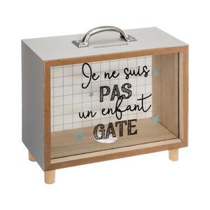 Tirelire bois poignee hauteur 18 cm