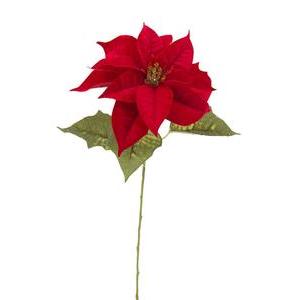 Tige de poinsettia velours synthétique - ø 25 H 78 cm - Rouge, vert