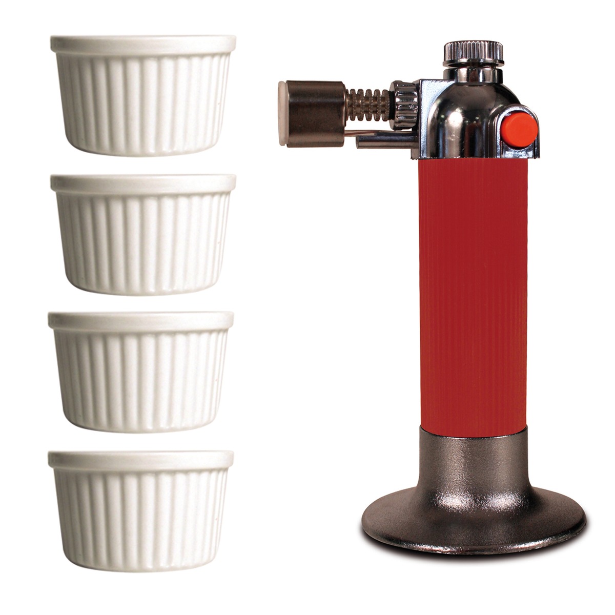 coffret special creme brulee avec chalumeau 4 ramequins en ceramique et carnet de recettes rouge coffret cuisine la foir fouille