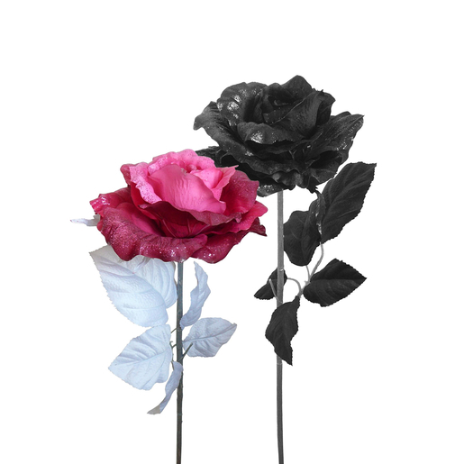 Rose Pailletée Géante Polyester 110 Cm Noir Rose