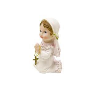 Figurine communiante agenouillée - Résine - 5,5 x 6 x 14 cm - Blanc