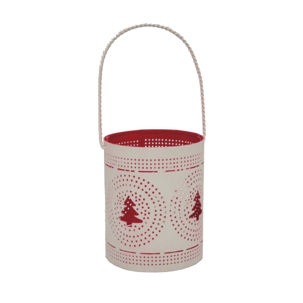 Photophore - Acier - 8 x H 10 cm - Blanc et rouge Photophore - Acier - 8 x H 10 cm - Blanc et rouge