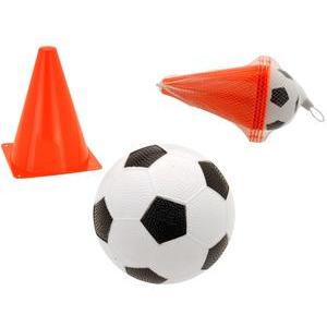 4 cônes déco + ballon de foot miniature - 13 cm - Orange, noir, blanc