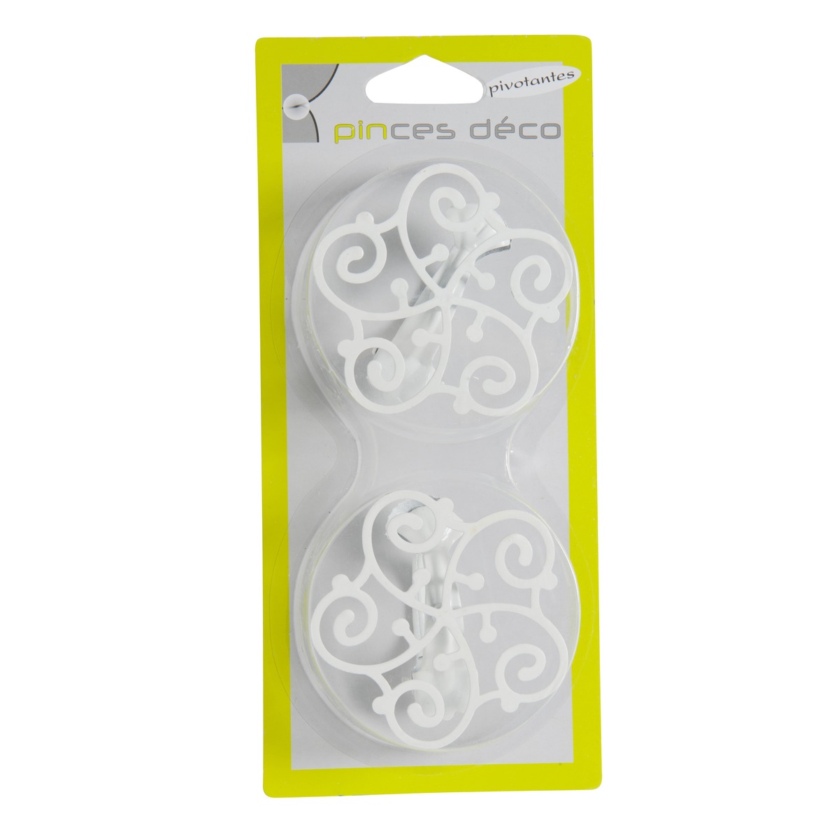 2 pinces en métal arabesque - Diamètre 8,5 cm - Blanc 2 pinces en métal arabesque - Diamètre 8,5 cm - Blanc