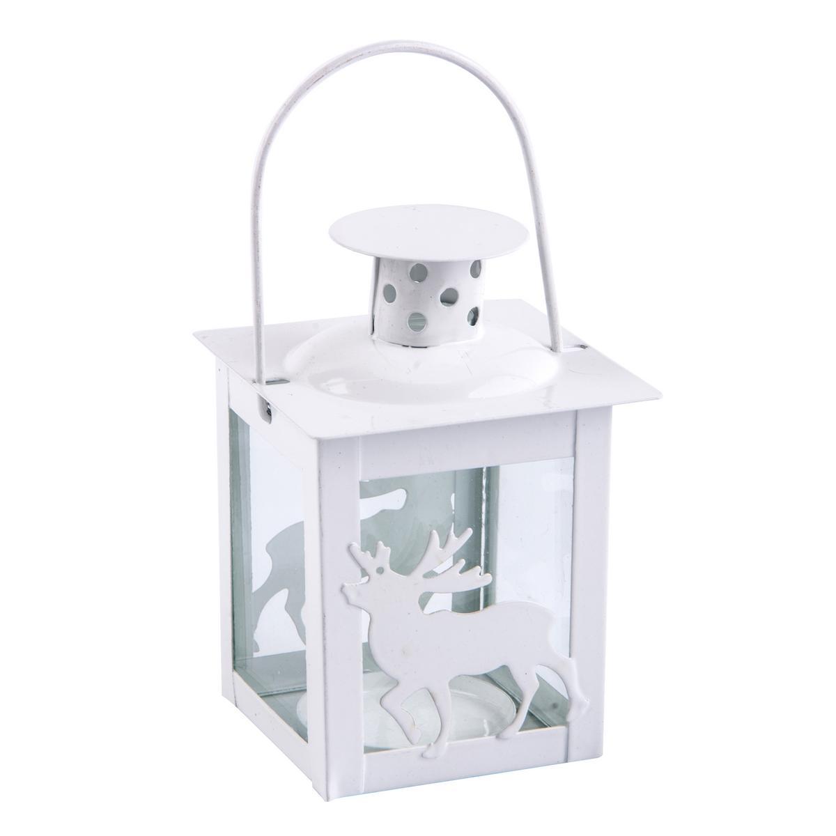 Lanterne déco renne - Métal et verre - 7,5 x 7,5 x H 10,5 cm - Rouge ou Blanc Lanterne déco renne - Métal et verre - 7,5 x 7,5 x H 10,5 cm - Rouge ou Blanc